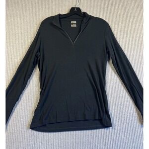 Icebreaker Top Womens XL 100% Merino Wool Base Layer 1/4 Zip Black Long Sleeve